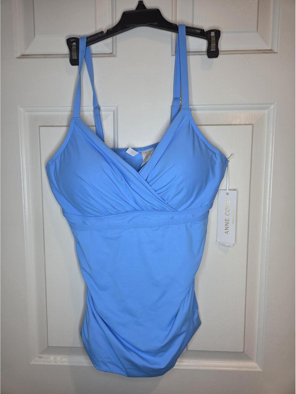 Anne Cole Blue One-Piece Swimsuit with Adjustable Straps, Size 38C/40B